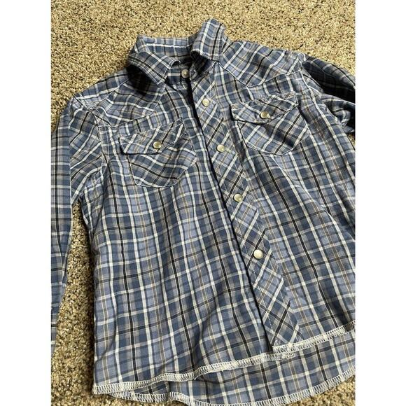 Wrangler Shirt Boys XXS (0-2) Western Pearl Snap Plaid Rodeo Blue Shirt - Picture 1 of 4
